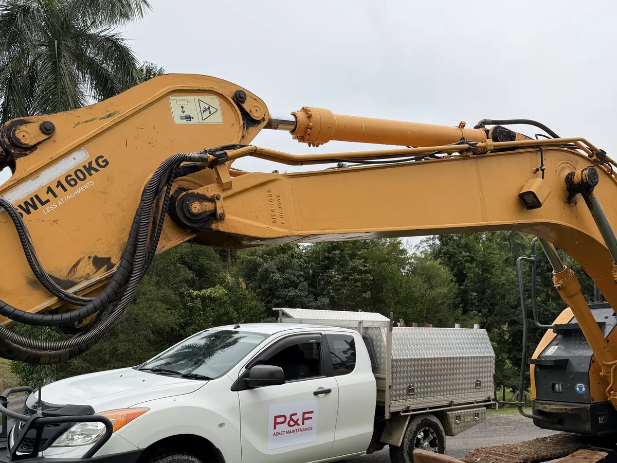 Plant & Fixed service ute beside an excavator on a work site